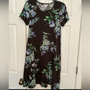 Lularoe Pretty Black Floral Knee-Length Jessie Dress with Pockets